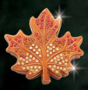 Artist Greg Arbutine Metal Maple Leaf Box  Caramel Enamel and AAA+ Crystals - Picture 1 of 5