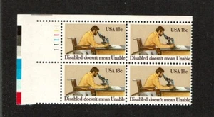 1981 U.S. COMMEM 18c DISABLED Plt # Block of 4 Sc#1925 M/NH/OG Pristine^ - Picture 1 of 1