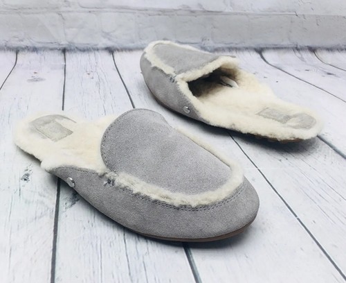 Ciabatte mocassino donna UGG taglia 7 grigio pelle scamosciata foderata pelliccia slip on