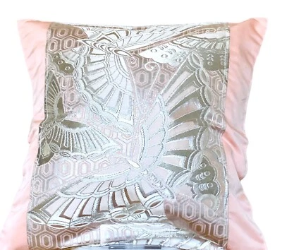 18" Glittering Japanese Kimono Obi Pillow Cover Handmade/Pink/Butterfly F/S  281 - Image 1 of 4
