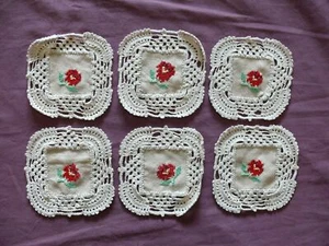 Hermosos tapetes de lino bordados vintage de 12 cm/12 cm (4,5''x4,5'') P1750 - Imagen 1 de 5