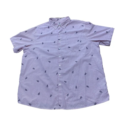 Harbor Bay HB Seersucker Shirt Men 2XLT Red White Lobster Print Preppy Button Up - Image 1 of 4