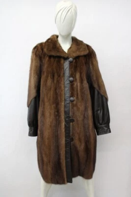 EXCELENTE CHAQUETA ABRIGO CANADIENSE DEMI BUFF PIEL DE VISÓN Y CUERO MUJER TALLA 8 M Foto 1 de 4