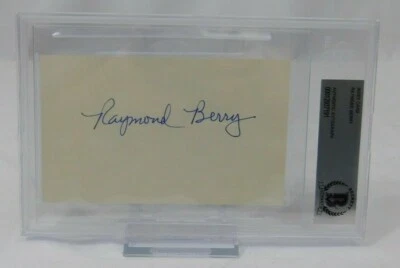 Raymond Berry Signed 3x5 Index Card Beckett Encapsulated Colts Patriots SMU - Image 1 of 2