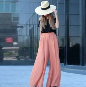 Women's Palazzo Flared Wide Leg Pants High Waist Loose Culottes Long Trousers - Picture 1 of 12