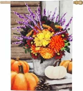 Linen Beautiful Fall Bouquet House Flag - Picture 1 of 1