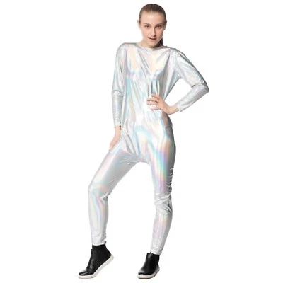 Adult Womens Unicorn Iridescent Silver Rainbow Halloween Costume Jumpsuit DIY - Image 1 of 2