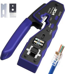 GJ670BL RJ45 Outil de sertissage Ethernet à sertir Cat5/Cat6/Cat7 pour découpe de décapage - Photo 1/9