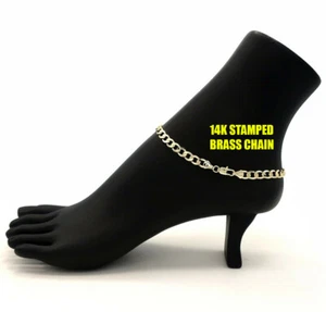 6mm 10" CUBAN LINK BLING CHAIN ANKLET ANKLE BRACELET 14K ITALY GOLD PLATED BRASS - Picture 1 of 5