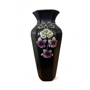 Shelley Violette Art Deco 17cm Vase - black/purple floral *damaged/repaired* - Picture 1 of 10