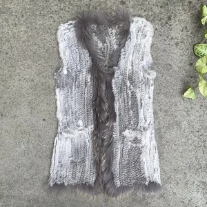 VINTAGE Silver Grey Genuine Fur Vest Cardigan ONE SIZE Boho Hippie Retro 70s Y2K - Picture 1 of 12