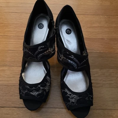 "Nuevo con etiquetas Zapatos de vestir Dressbarn de encaje negro punta abierta talla 9,5 tacón de 3,5""" Foto 1 de 4