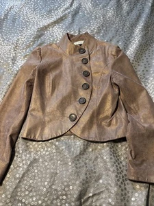 Lulu and Veronica Vintage Damen Button Down Lederjacke Braun L - Bild 1 von 9