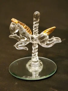 Estatuilla de caballo carrusel de cristal vintage con detalles dorados B12 - Imagen 1 de 10