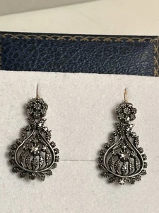 Antike Ohrringe 18KT Gelbgold und Diamanten Portugal 1820-1830 Georgian - Picture 1 of 7