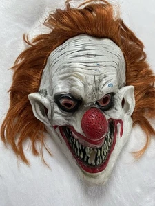NWOT Clown Mask Scary Costume Mask w/ orange Hair Strawberry Nose Teens - Picture 1 of 5