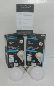 GE Cync Full Color Direct Connect Smart Bulb LED A19 Dimmable Set of 2 - Picture 1 of 10