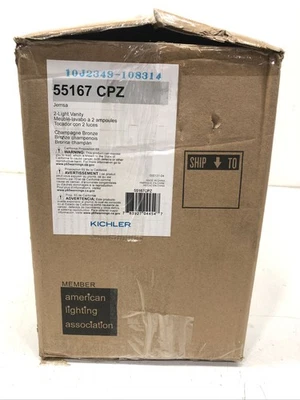 Kichler Jemsa 13,75 pulgadas Vaso acanalado transparente claro tocador bronce champán 2 luces Foto 1 de 3