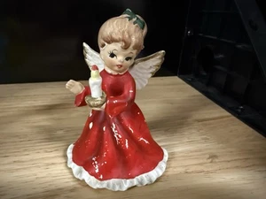Vintage NAPCO Red Christmas Ceramic Angel Holding Candle  X-6964 1950s - Picture 1 of 15