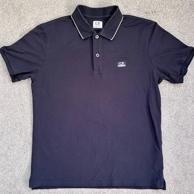 C.P. Company Short Sleeve Tipped Logo Navy Polo Small Slim Fit Age 14 Authentic - Image 1 of 4