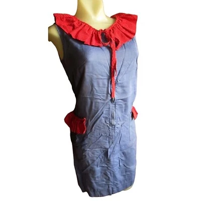 Vestido vintage para mujer 6 años 60 hecho a mano ajustado cambray rojo lunares cremallera rural Foto 1 de 4