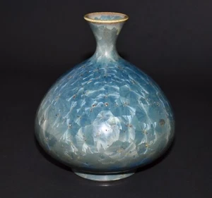 Vintage 1970s Small Blue Crystalline Art Studio Pottery Vase Signed Daily - Picture 1 of 6