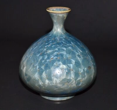 Vintage 1970s Small Blue Crystalline Art Studio Pottery Vase Signed Daily - Image 1 of 4