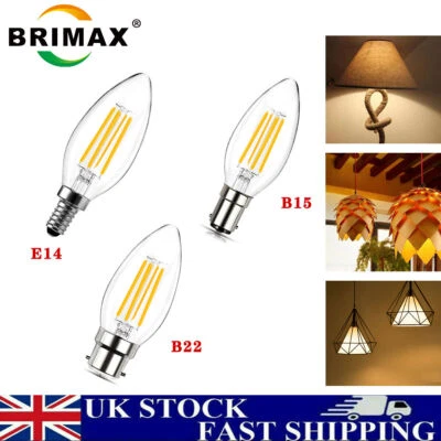 B15 E14 LED Filament Candle Bulb 4W Small Bayonet Screw Cap Light Bulb Dimmable - Image 1 of 4