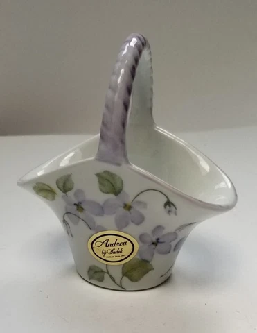 Miniature Basket Purple Pansies Andrea By Sadek Hand Painted Ceramic Porcelain Cover