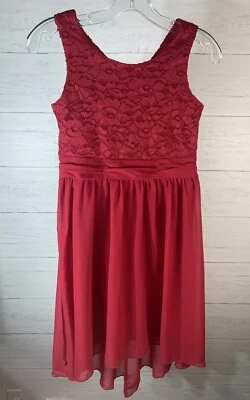 Vestido rojo Speechless niñas encaje gasa sin mangas auto corbata talla 14 alto bajo Foto 1 de 4
