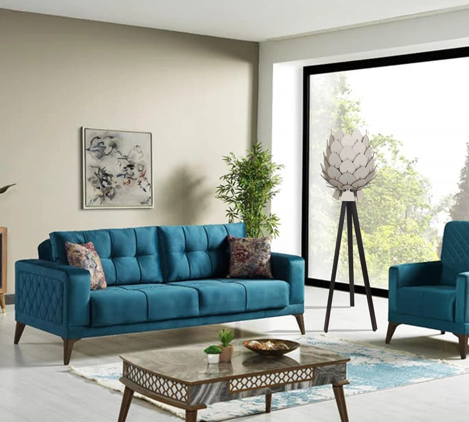 Lámpara de pie, lámparas de pie con trípode, pantalla decorativa, pantalla de madera decorativa Foto 1 de 4