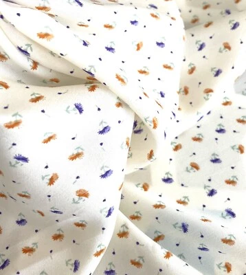 Orange indigo Blue Off White base sml repeat Floral print fabric 120cm x 50cm - image 1 of 4
