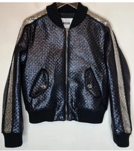 MSGM Women Dark Blue Bomber Jacket Acrylic Zip Short Pockets Blazer Size 48 - Picture 1 of 11