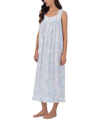 New $72 Eileen West PASTEL FLORAL 100% Cotton Lawn SOFT Long Ballet Nightgown L - Image 1 of 4