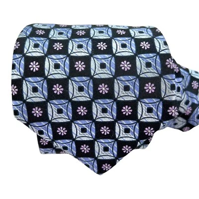 Corbata para el cuello Ike Behar 100 % seda para hombre círculos geométricos florales azul negro rosa Foto 1 de 4