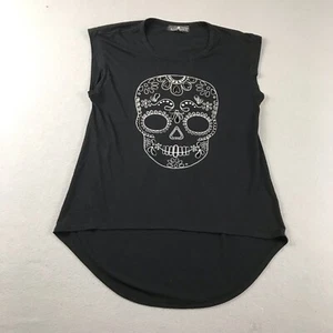 Almost Famous Skull Shirt Womens Large Black Sleeveless Lightweight Tank Top Tee - Picture 1 of 10