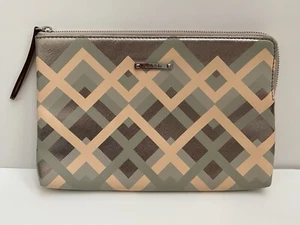 Stella & Dot Clutch Cosmetic Makeup Bag Peach Silver Gray - Picture 1 of 8