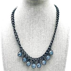 AMERICAN EAGLE OUTIFTTERS Chunky Rhinestone Necklace Gunmetal Biker Goth Punk - Picture 1 of 7
