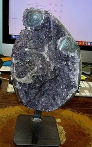 URUGUAY AMETHYST CRYSTAL CLUSTER GEODE W/ POLISHED STALACTITE BASE - Picture 1 of 5