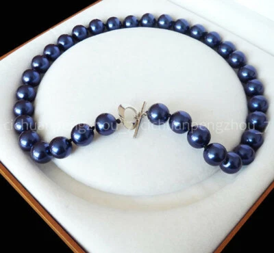 Collar Joyería Cuentas Redondas Perlas Concha Mar del Sur Azul Oscuro 8/10/12mm 18" Foto 1 de 3