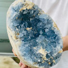4,62 Pfund natürliche rohe blaue himmlische Kristallquarz Cluster Geode Probe Zuhause Dez