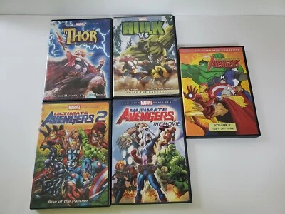 ANIMATED MARVEL FEATURES 5PC DVD SET/LOT ULT. AVENGERS 1+2, Hulk VS, Thor - Image 1 of 3