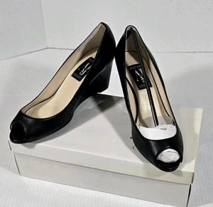 Cuñas AJ Valenci Vintage Cuero Puntera Abierta Negras Talla 10W - Imagen 1 de 5