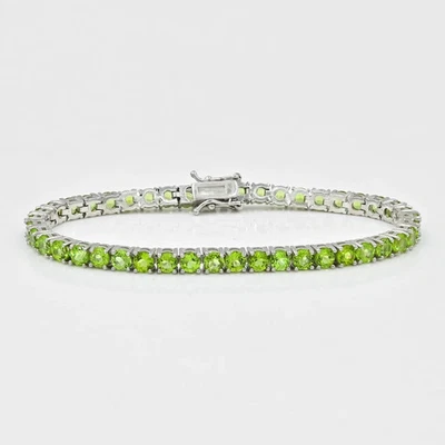 Natural Peridot Tennis Bracelet 925Sterling Silver August Birthstone WeddingGift - Image 1 of 4