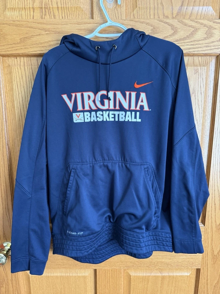 Nike Virginia Basketball Hoodie Size L Blue Long Sleeve Pullover Therma Fit - Image 1 of 4