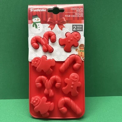 Trudeau Christmas Holiday 2 Pc Silicone Mold Chocolate Candy Baking Makes 16 NEW - Image 1 of 4