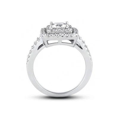 1.66ct H-VS2 Radiant Cut Natural Certified Diamonds 950 PL. Halo Side-Stone Ring - Image 1 of 3