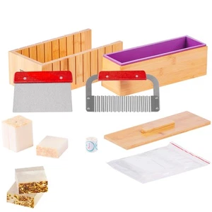 Soap Making Kit Bamboo Cutting Box Silicone Mold Stainless Steel Cutters - Picture 1 of 12