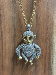 Vintage PJM Monkey Bedazzled Charm Brooch Necklace with Chain - Picture 1 of 5