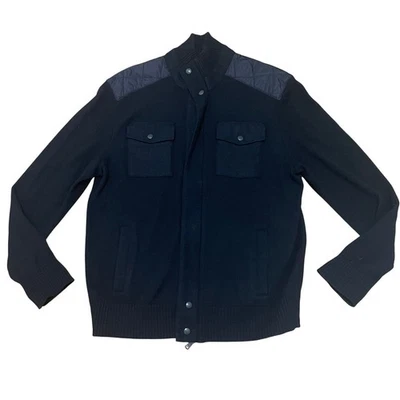 Banana Republic Men's XL Black Merino Wool Blend Knit Quilted Jacket Cardigan - Image 1 of 4